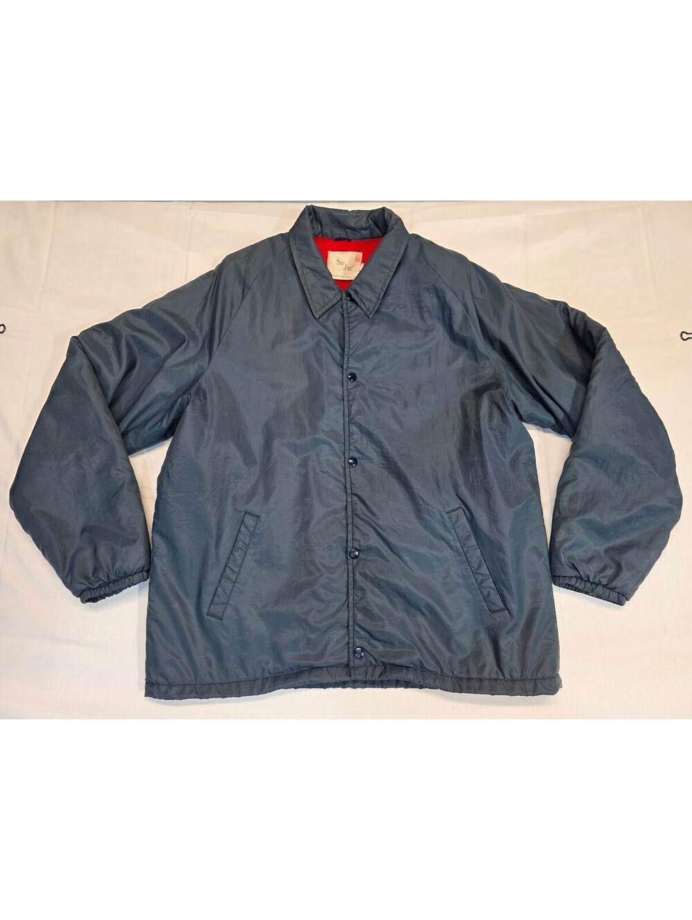 Sir Jac Vintage Navy Blue Insulated Jacket with Red Fleece Lining, Size Large
